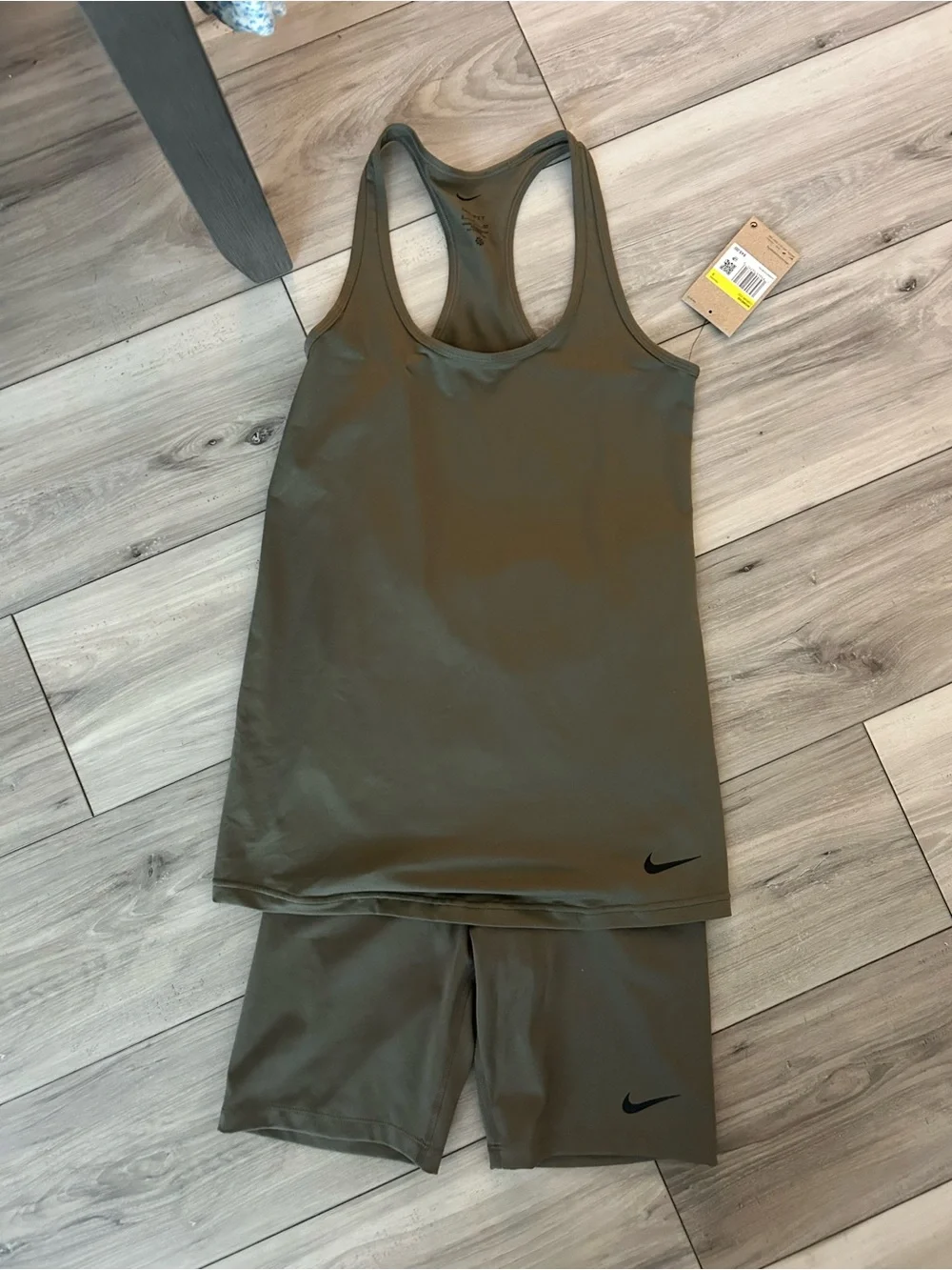 Nike Dri-FIT NWT Olive Green Racerback Tank & Biker Shorts Set